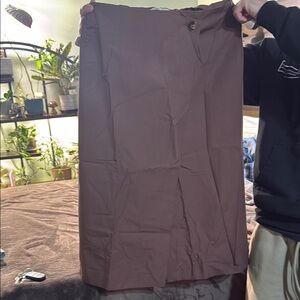 Brown Midi Skirt with Button Detail